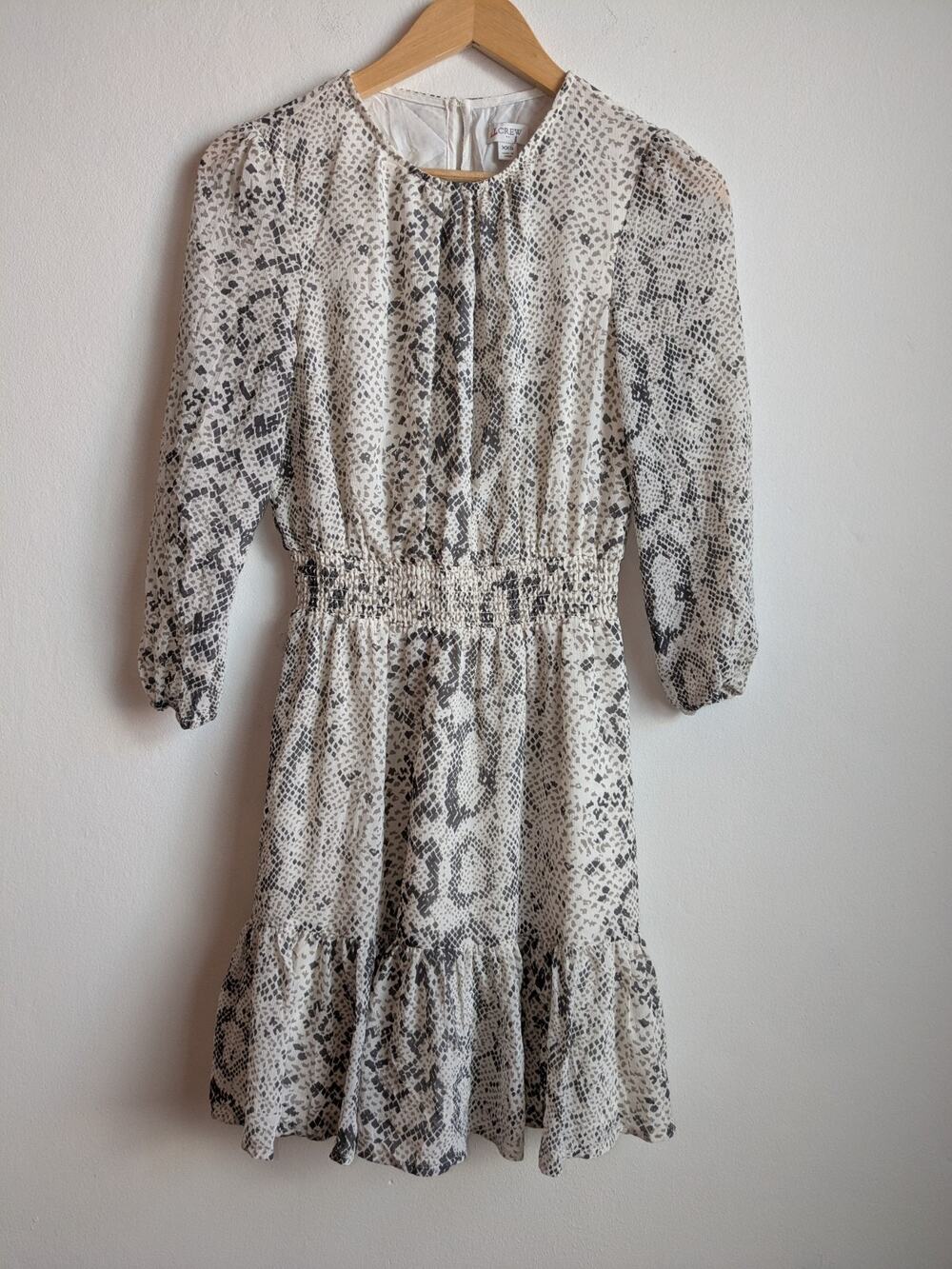 J Crew Women’s Dress Cinch Waist Snakeskin Black White Long Size XXS